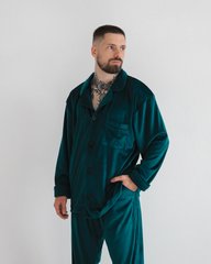 Пижама мужская на пуговицах велюр 46 изумрудный (5107)