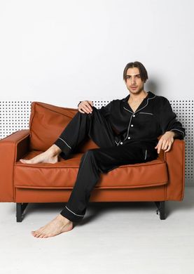 Пижама мужская на пуговицах шелк 46 черный (5050)