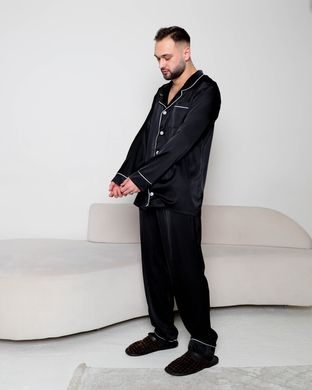 Пижама мужская на пуговицах шелк 44 черный (5050)