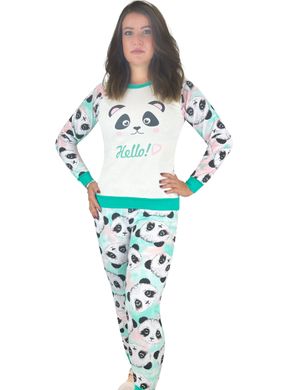 Пижама начесная подростковая панда 38 зеленый (4626)