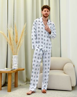 Пижама мужская на пуговицах шелк 48 белый (5064)