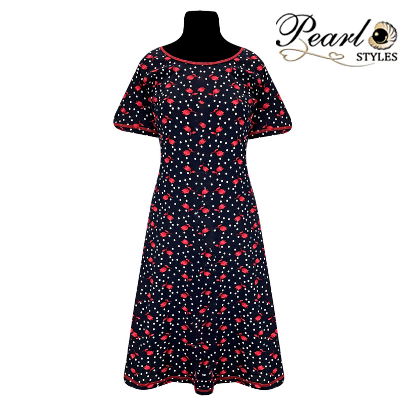 Трикотажное платье реактив короткий рукав красные тюльпаны